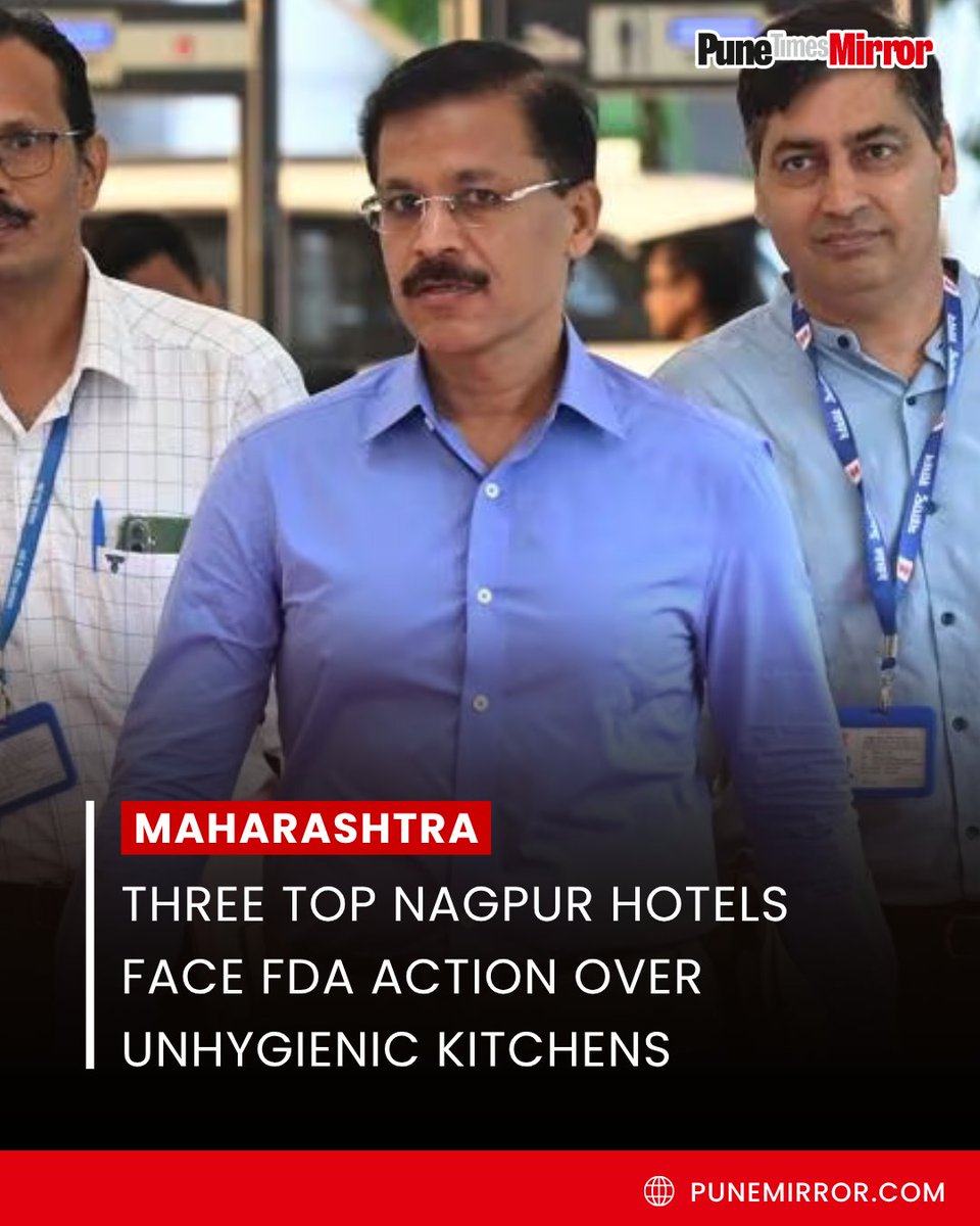 ThePuneMirror's tweet photo. The Food and Drug Administration (FDA) has taken action against three major hotels in Nagpur after inspections found serious hygiene issues in their kitchens. Officials also reported signs of rodent activity, raising concerns about food safety and cleanliness.
The inspections were carried out as part of the FDA's routine enforcement drive to ensure food safety standards are being followed. Further action will be taken as per the findings of the investigation.
#Nagpur #FDA #FoodSafety #Maharashtra #Punetimesmirror