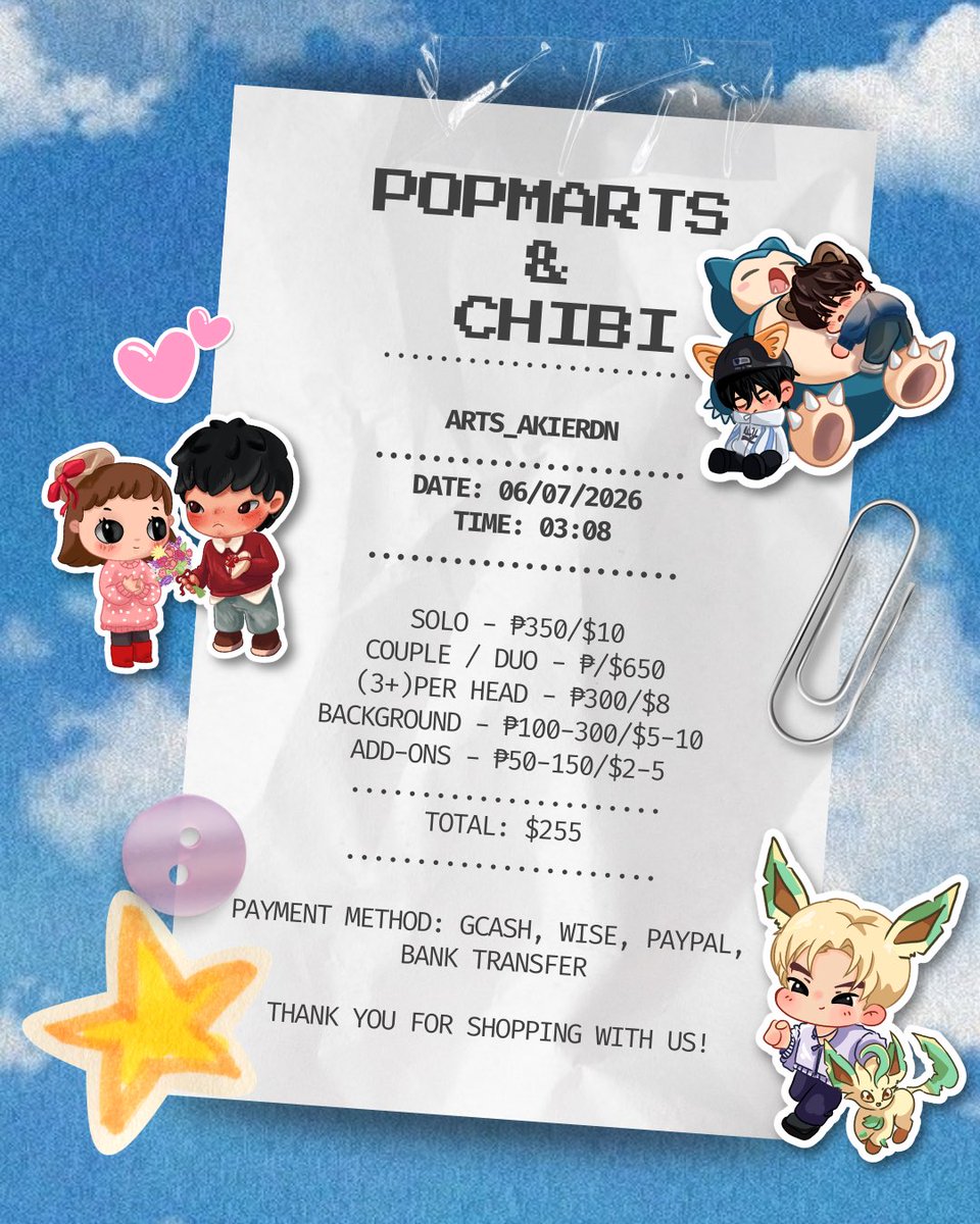 artsakierdn's tweet photo. ‼️COMMISSIONS OPEN!!‼️

Below are the prices. You can also check my instagram account for more samples, TOS, and details.

🌟Good for couples / kpop freebies or giveaways / stickers / chibi

Message for more inquiries ✨ https://t.co/RdVdfwS2fS