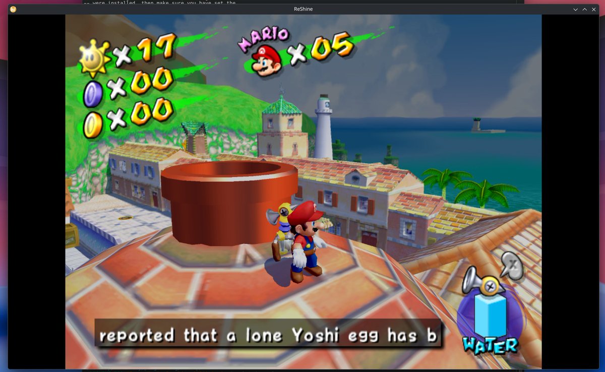binsent_o's tweet photo. ReShine - Super Mario Sunshine Static Recompilation

Using the tools made by ExpansionPak (DolRecomp / ModernGekko), Super Mario Sunshine has a port to the PC (Linux) #ReShine

Will show more in the future. Possible Repository in a few days https://t.co/SISIISbmm1