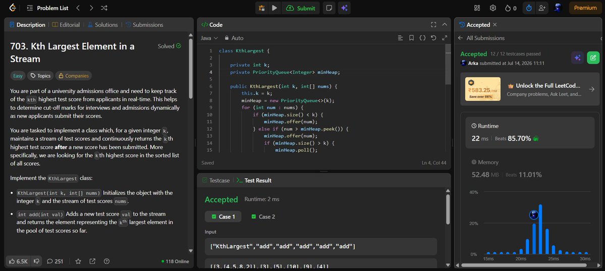 arka_gain18's tweet photo. Day 44 done &amp; dusted✅ 
✅ Binary Tree to Doubly Linked List
✅ Find Median in a Stream
✅ Kth largest element in a stream of running integers
Thank You @striver_79 and @takeUforward_  for giving this challenge to make consistancy in DSA  
#SDESheetChallenge #DSA https://t.co/BRIrJZPWq7