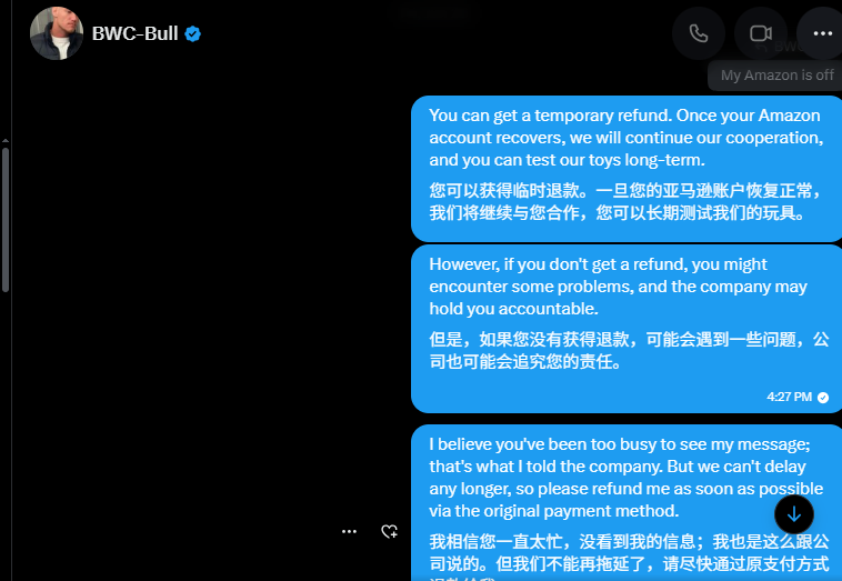 DINTER55874761's tweet photo. Attention, fellow professionals and anyone passing by: this person is a scammer. After we transferred the money, he claimed Amazon was having issues; he refuses to issue a refund and either leaves messages on "read" without replying or doesn't even open them. https://t.co/UJrCsRzv4l