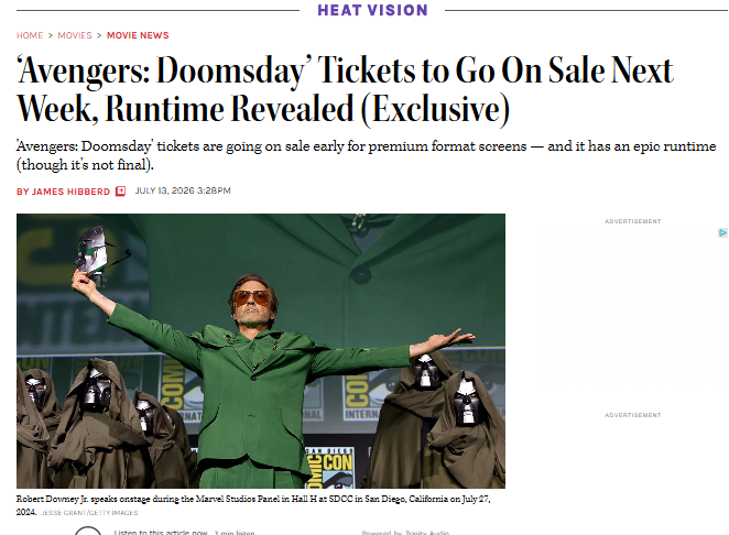 CinemaMaverick's tweet photo. Avengers Doomsday Tickets to Go on Sale July 20! https://t.co/XI6LK0pDiU