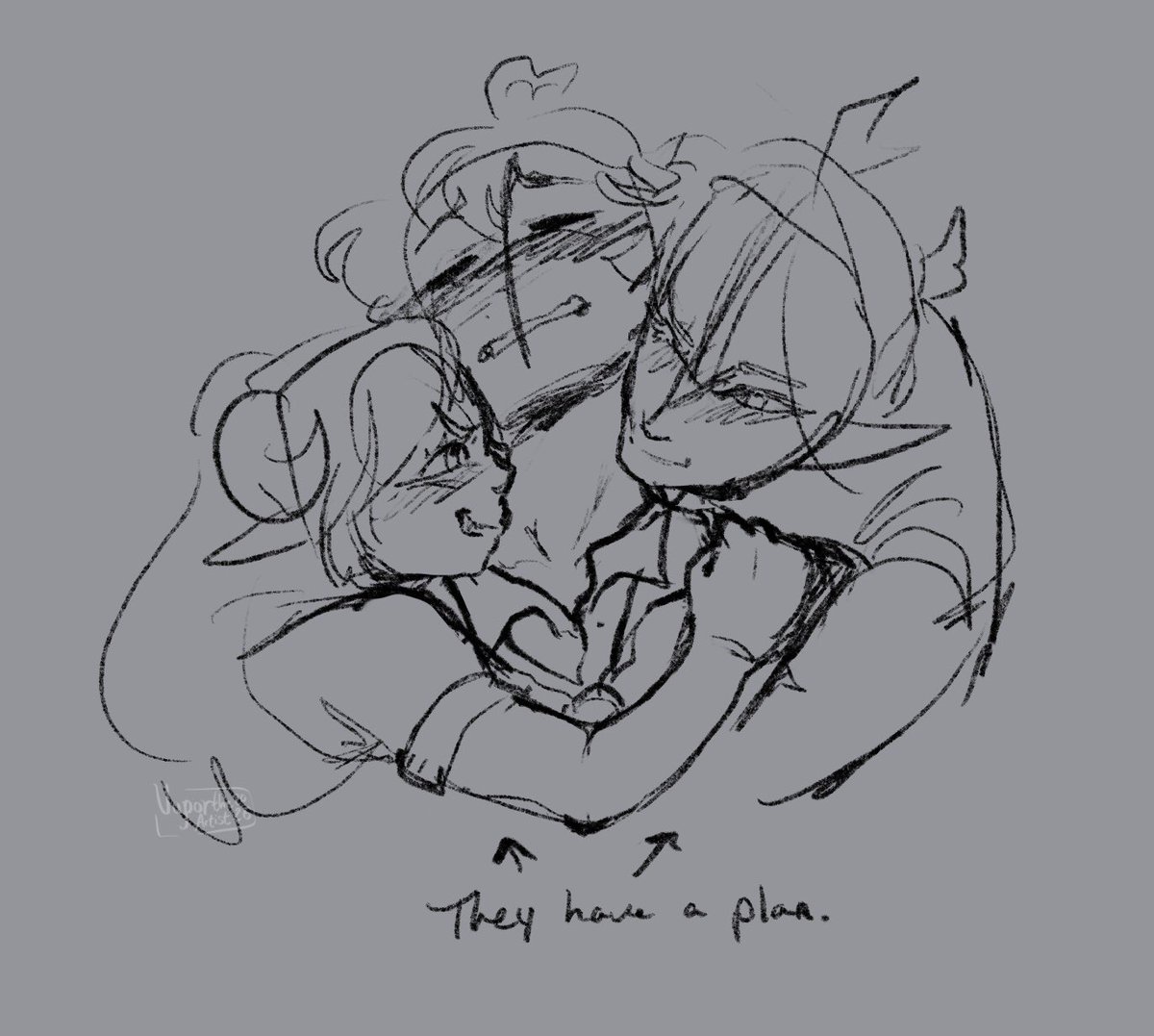 VaportheArtist's tweet photo. Aandd I’m finally caught up with the goals!! Yeah I need them to kiss sloppy, they’re made for one another. (Please appreciate how difficult that angle was to draw &amp; the og sketch, CUZ IT WAS HARD)

#魔入間 #mairumatwt #mairuma https://t.co/pA5BhKo76e