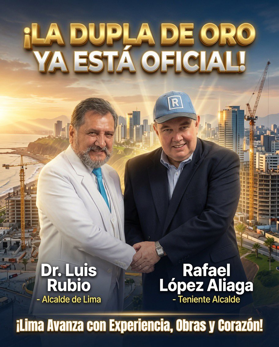 CampanitaCarra's tweet photo. 🚨‼️LIMA DESPIERTA! LA DUPLA DE ORO YA ESTÁ OFICIAL‼️🚨
Después de semanas de silencio y de esperar con el corazón en la mano… ¡hoy es día de celebrar!
El JNE dio luz verde y confirmamos lo que tanto esperábamos:
Dr. Luis Rubio como Alcalde de Lima
Rafael López Aliaga como Teniente Alcalde
¡La mejor dupla posible para Lima está de regreso! 💪🏻❤️
Esto significa obras que no se detienen, seguridad real, hospitales que atienden, y una ciudad que por fin avanza con experiencia, resultados y corazón.
Volvimos con todo.
Lima merece grandeza… y esta dupla se la va a dar.
¡Que tiemblen los retrocesos!
¡Que viva el progreso!
#RubioAlcalde #RafaelTenienteAlcalde #LimaAvanza