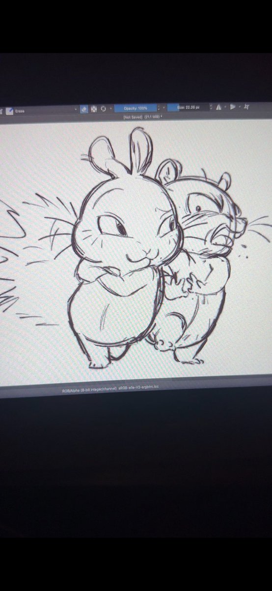 desquintos's tweet photo. wip from my xp pen tablet i was sent 
i kinda like it
hurts my back using it
using krita for this since it's on my macbook, 
almost a full year since i made these two in my artstyle :3 https://t.co/sajh03NQg8