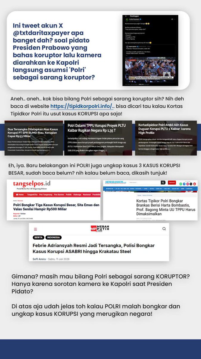 devia_viona's tweet photo. Kasus korupsi terus diungkap itu yg perlu dilihat

#kortastipidkorpolri #korupsi #polripresisi #polri https://t.co/uN9hosGzOy
