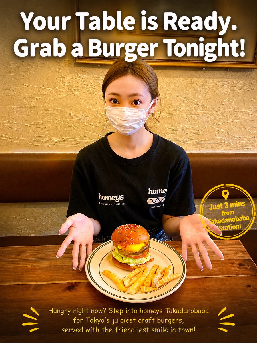 homeys1118's tweet photo. 🍔Your table is ready.
お腹が空いたら、homeysへ! 焼きたて・ジューシーなクラフトバーガーをご用意してお待ちしています✨
📍高田馬場駅から徒歩3分 食べログ百名店5回選出の味をぜひお楽しみください!
#高田馬場 #ハンバーガー #グルメバーガー #東京グルメ #homeys #百名店 https://t.co/YdZGRIB3mX