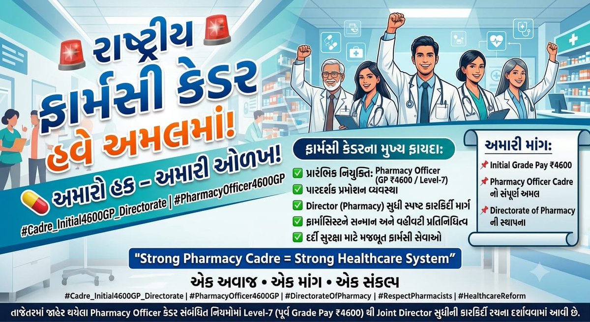 kalpsamin_28's tweet photo. We respectfully appeal to Hon'ble Health Minister @JPNadda Ji to ensure implementation of the approved Pharmacist Recruitment, Promotion and Service Regulations, 2025 (10-82/2025-PCI) at the earliest.
#Cadre_Initial4600GP_Directorate #PharmacyOfficer4600GP https://t.co/65UW8WGpNQ