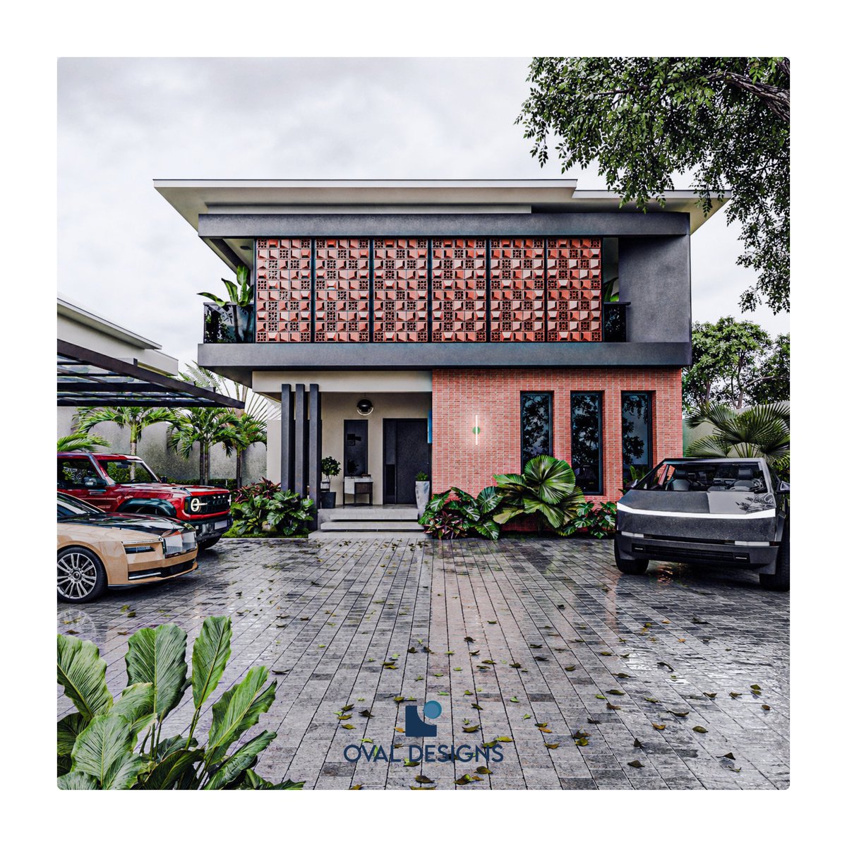 _OvalDesigns's tweet photo. Now this is sustainable luxury...

not those unhabitable lekki-fied hot white boxes Nigerian developers build all over the places.

Our house should have some of these sustainable features:
Large shaded windows
Courtyard
Deep Cantilevers/Eaves 
Shading
Trees and greenery https://t.co/pRTtTu1j6N