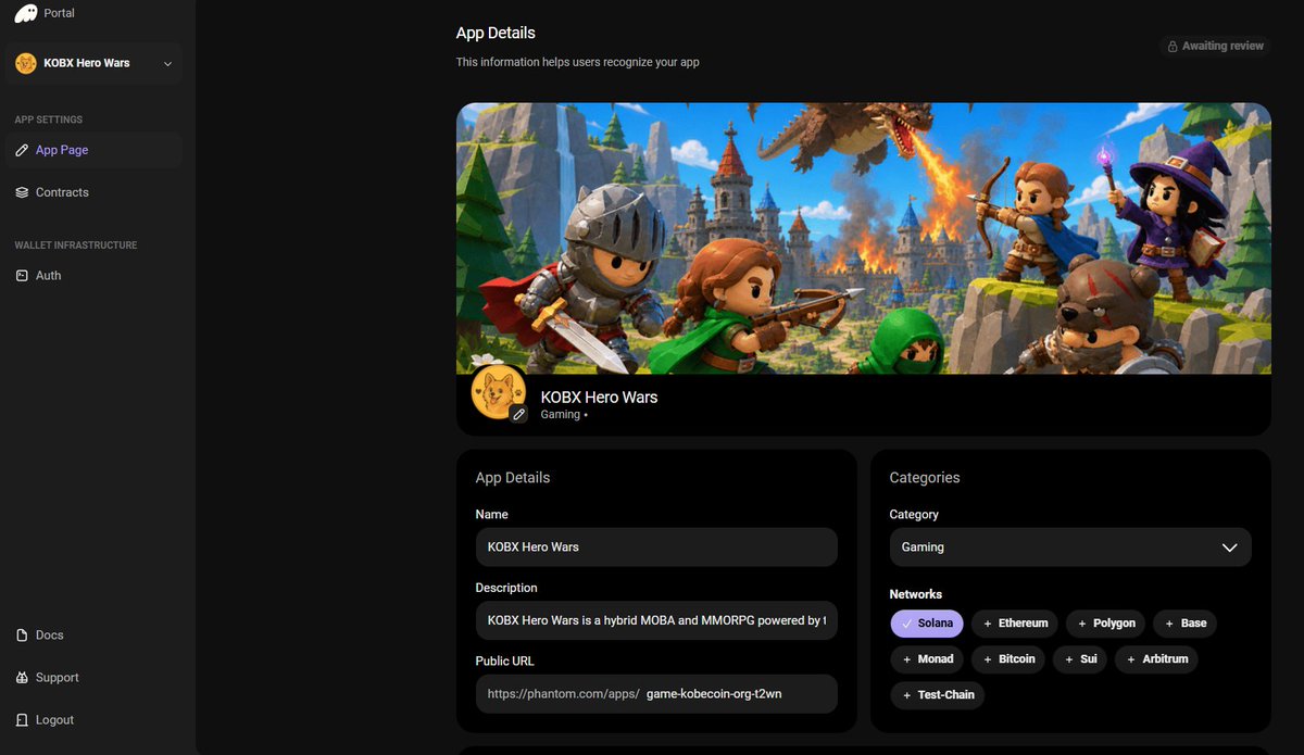 Kobecoin_X0214's tweet photo. KOBX Hero Wars has now been submitted to the Phantom Developer Portal and is awaiting review.

This is another step toward aligning the game with industry standards for wallet connectivity, application identity, security, and user accessibility across the Solana ecosystem.

We are building beyond launch. We are building the foundation for long-term growth.

CA: 48iJcUv9jsiZ7cCisyVFLPFLMoNBKg3L43bRvktXpump