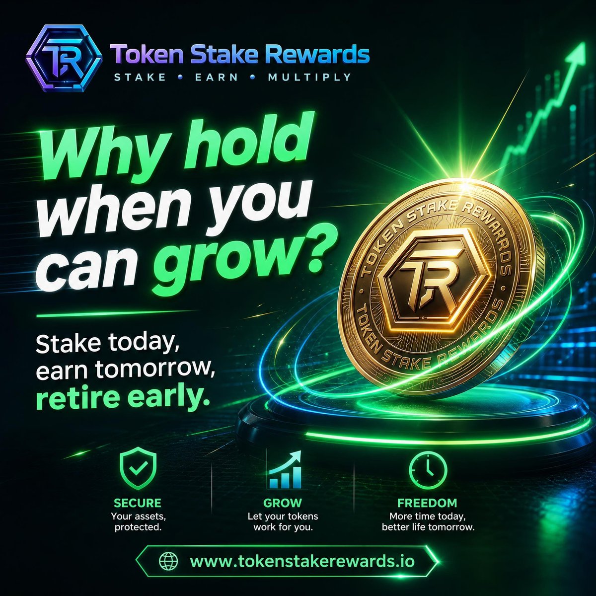 TSRewards's tweet photo. 🚀 Why hold when you can grow? 🌱  
Stake today, earn tomorrow, retire early! 💰✨  

Token Stake Rewards is your path to secure assets, let your tokens work for you, and enjoy more time for a better life tomorrow.  

Join the revolution in on-chain earning!  
Visit: https://t.co/hqMAndt4ib  

#Crypto #StakeAndGrow #TokenRewards #CryptoFinance #RetireEarly #OnChainEarnings #tsr #summit #bgvt