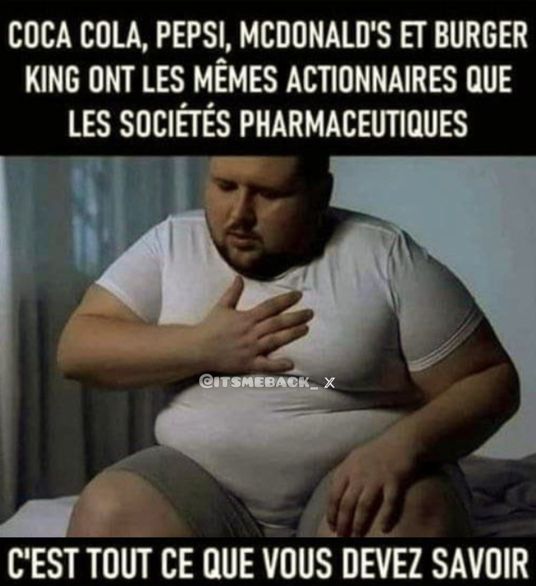 itsmeback_'s tweet photo. Coca-Cola, Pepsi, McDonald's e Burger King hanno gli stessi azionisti delle società farmaceutiche.

È tutto quello che dovete sapere. https://t.co/bCvghEs9hq