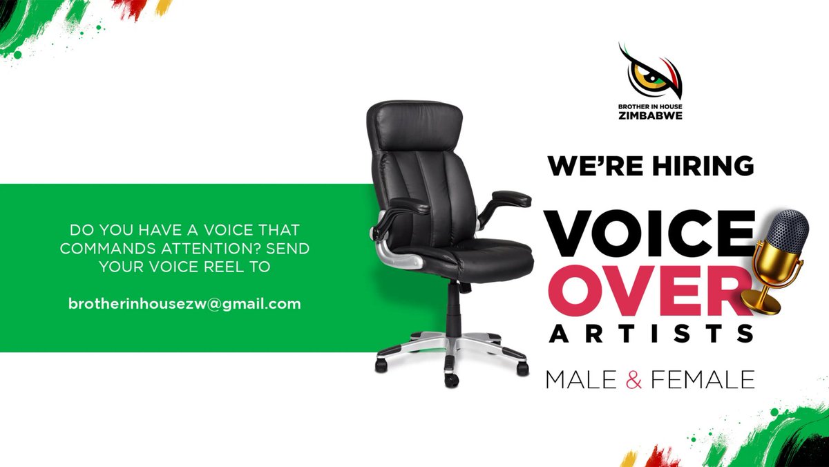BrotherinHouse's tweet photo. 🎙️ WE'RE HIRING – VOICE OVER ARTISTS! 🎙️

Do you have a voice that commands attention? We're looking for talented Male and Female Voice Over Artists to join our team on a full-time basis!

📩 Send your voice reel to:
brotherinhousezw@gmail.com https://t.co/aapammlDIk