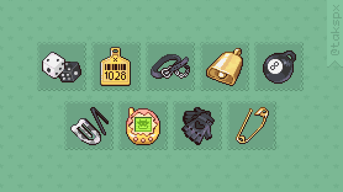TAKSpx's tweet photo. Howdy, #PortfolioDay! 

I'm Taks, I'm a pixel artist looking for long-term projects. I love making juicy squares — from tiny icons to large backgrounds! 

✉️ takspixelart@gmail.com 
⭐️ https://t.co/aY0EVMczZr https://t.co/2fEsnnGQY8