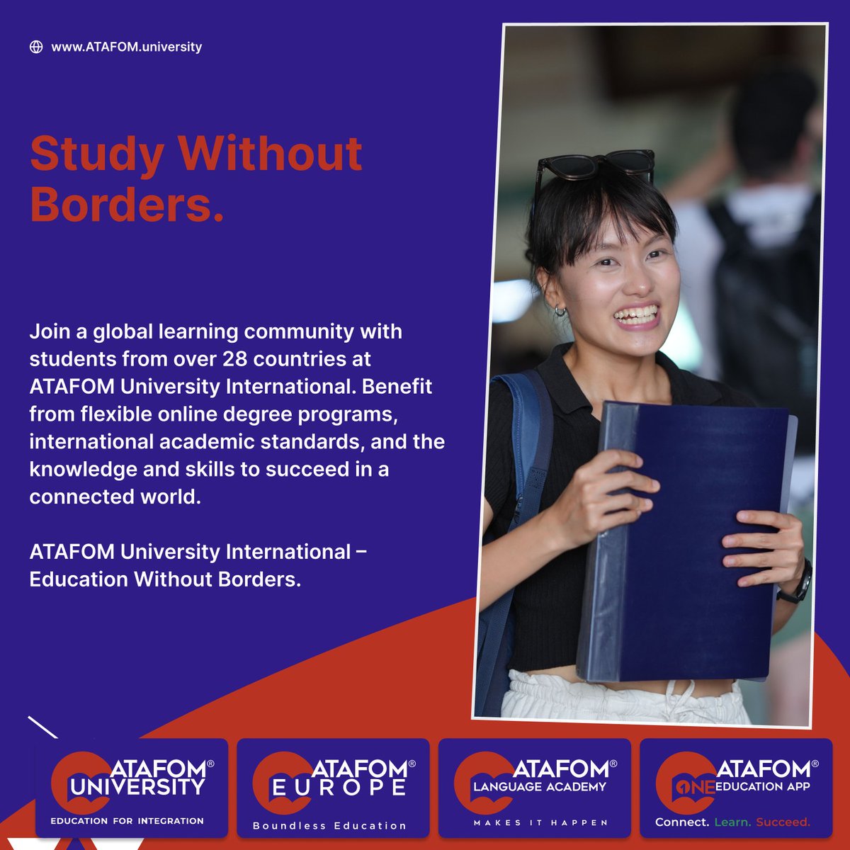 ATAFOMUni's tweet photo. Study Without Borders.

Join a global learning community at ATAFOM University International and earn a quality education from wherever you are.

Because great education knows no boundaries.

#ATAFOM #StudyWithoutBorders #GlobalEducation #StudyOnline #EducationForIntegration https://t.co/Xa4if2PREa