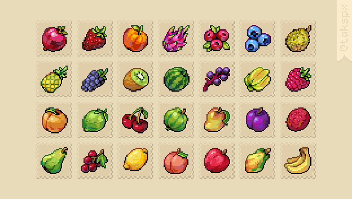 TAKSpx's tweet photo. Howdy, #PortfolioDay! 

I'm Taks, I'm a pixel artist looking for long-term projects. I love making juicy squares — from tiny icons to large backgrounds! 

✉️ takspixelart@gmail.com 
⭐️ https://t.co/aY0EVMczZr https://t.co/2fEsnnGQY8