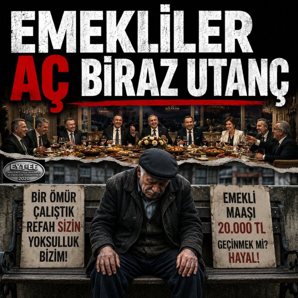 EytYusuf06's tweet photo. 🗣️TÜM EMEKLİLERE 50.000TL #SEYYANENZAM İSTİYORUZ ‼️

🗣️EN DÜŞÜK EMEKLİ AYLIĞI 60.000 TL OLMALIDIR‼️

🗣️İNTİBAK-ABO%70‼️

🗣️5000 KISMİYE ADALET‼️
@RTErdogan @avabdullahguler
@isikhanvedat @_cevdetyilmaz
#EmeklilerAçBirazUtanç
#5000KısmiHAKihlali https://t.co/w0Zg8E4sxz