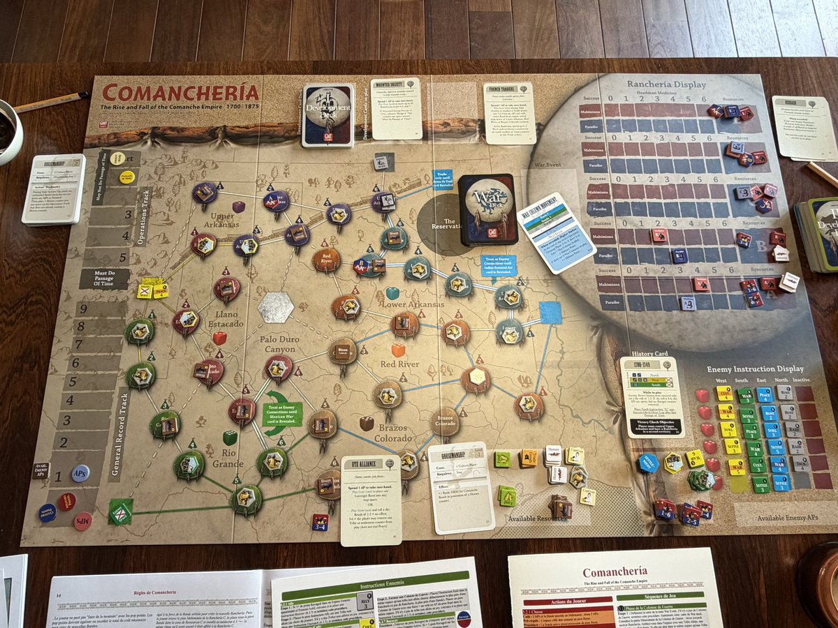luba's tweet photo. First game of Comancheria. Learning the ropes. Dense, full of decisions, and already feels like it’ll shine after a few plays. @PastorJoelT @gmtgames https://t.co/h0HNeOhnVH