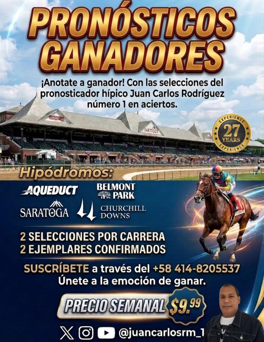 juancarlosrm_1's tweet photo. 🏇 PRONÓSTICOS GANADORES

🔥 ¡Anótate a ganador! Con las selecciones del pronosticador hípico Juan Carlos Rodríguez, número 1 en aciertos

📲 Suscríbete a través del +58 414-8205537 y únete a la emoción de ganar 💥

#Hipismo #HorseRacing #SuscripcionHipica #PronosticosGanadores https://t.co/9x7VWIqZej