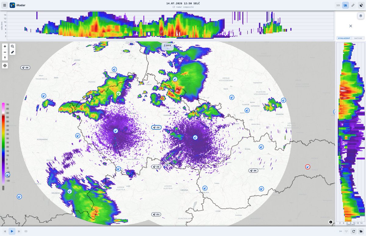 RongeLukas's tweet photo. 🌩️  After months of work, it's here: iRadar v2 – my new modern weather-radar viewer.
Volumetric data from Europe &amp; the US, composites, dual-pol, hail detection, 3D view, cross-sections, side views, weather stations, lightning &amp; warnings, and more.
👉 https://t.co/fcmTX2ueQP https://t.co/5hcILXvhlD