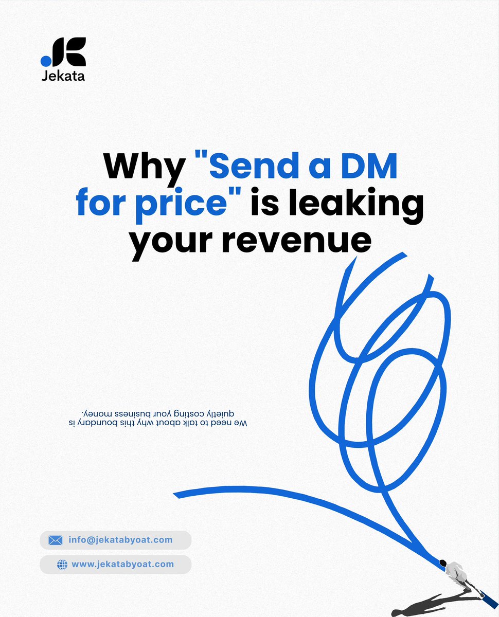 JekatabyOat's tweet photo. Somewhere right now, someone wanted to buy from you, saw "DM for price," and just... didn't.
Swipe to see why 👇

#Jekata #AfricanBusiness #WhatsAppBusiness #Entrepreneurship #SmallBusinessAfrica https://t.co/JOT1JiNpsG