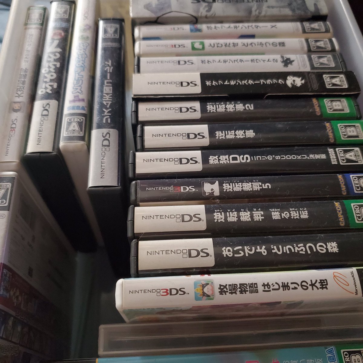 mdk_nkn's tweet photo. リズム天国やりたくて買うか迷ってるけどとりあえずDSでやるかと思いケース開けたらソフト入ってない😀他のケースもほぼ空😀別の場所にソフトたちが密集してたけど読み込まない！！！！ https://t.co/nybFW36pV5