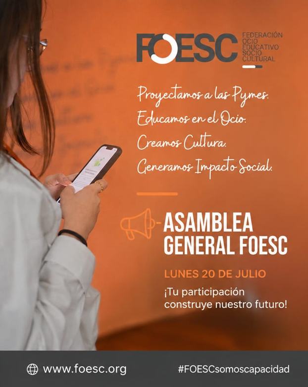 FOESC's tweet photo. #AsambleaGeneral FOESC, un encuentro para:

- Hacer balance del este año
- Definir los próximos retos
- Seguir fortaleciendo la representación del sector

El 20 de julio a las 12 en Madrid

Seguimos construyendo el futuro del  #OcioEducativo y sociocultural #Pymes #ImpactoSocial https://t.co/4rkBY67HZa
