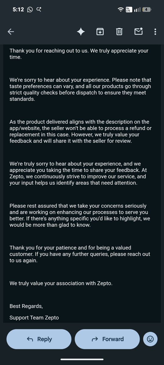 Sureandhr's tweet photo. @zeptocares What taste preference? I said BAD SMELL.

I returned all of them back. Delivery agent also not able to smell the cover for more than a second. 

This is not about taste. This is about quality control in your godown.

Do not give me automated nonsense about taste.
@fssai https://t.co/txxbpYZtWE