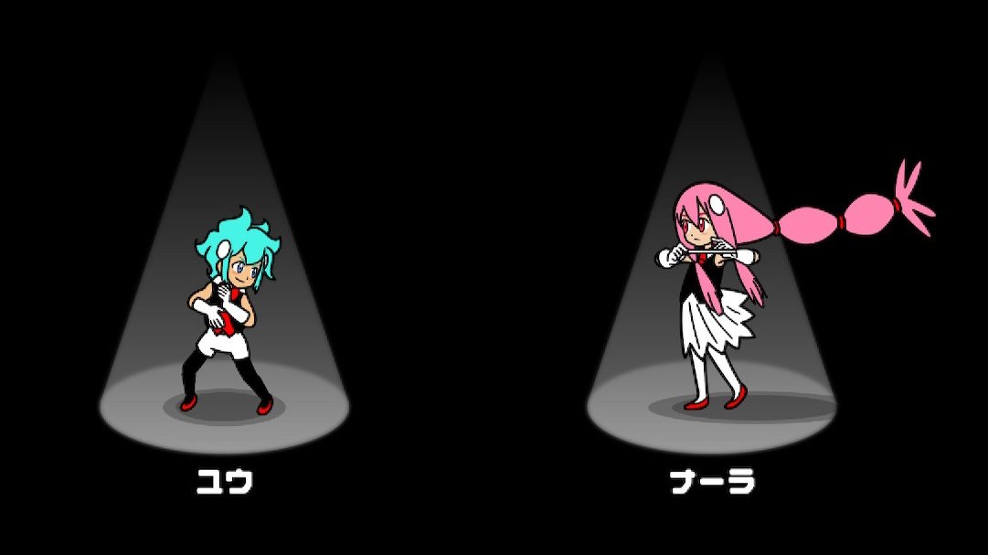genda_chie's tweet photo. 「水星の魔女」の2人に、
「リズム天国 ミラクルスターズ」の「ビートスペル」の2人のポーズを取らせようとしたけど、
いまいち決まらない。 https://t.co/tLhR4WiTmG