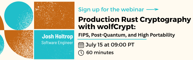 wolfSSL's tweet photo. Running Rust on Linux and need FIPS 140-3 compliance?
We'll explain how wolfCrypt can provide a unified cryptographic implementation across Linux components while supporting post-quantum algorithms and embedded deployments.

📅 July 15 | 9 AM PT
Register today: https://t.co/VZKPOupbcb
#Linux #RustLang #FIPS1403 #OpenSource