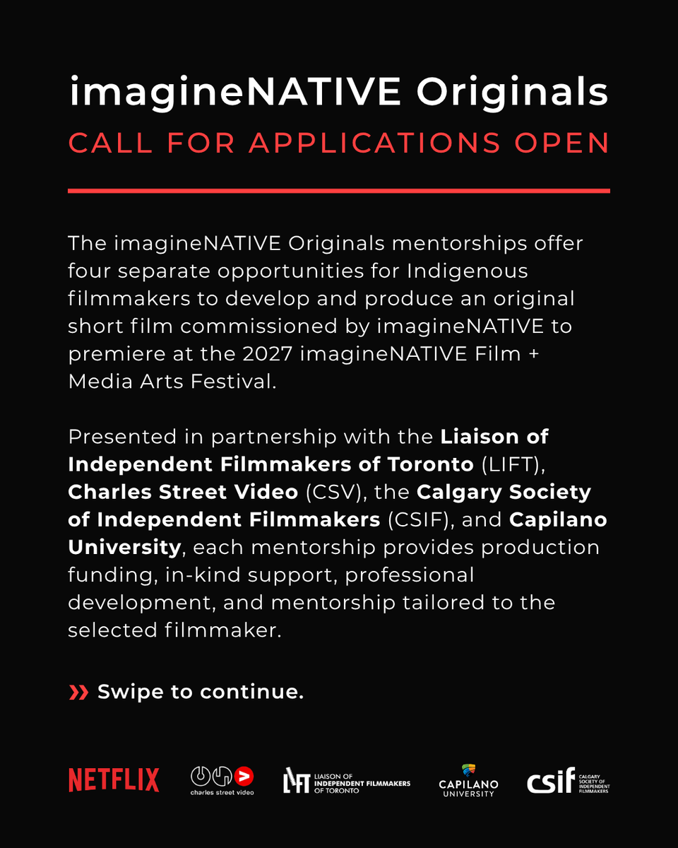 imagineNATIVE's tweet photo. Are you an Indigenous storyteller with a bold, original idea for a short film? Want to take your skills to the next level and showcase your work at the 2027 imagineNATIVE Film + Media Arts Festival in Toronto?

🔗 Learn more and apply today at https://t.co/X71dcq9a6k. https://t.co/sd6nQz4eNO