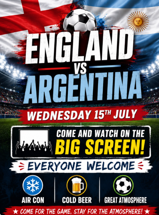 PinnerLocal's tweet photo. Pinner Green Social Club - England v Argentina
Wed 15th July Come down early, grab a drink &amp; soak up what promises to be another unforgettable atmosphere🍻⚽📺 Every kick shown LIVE on our big screens with full match commentary. 
Let’s get behind the Three Lions together! 🦁🦁🦁 https://t.co/qbbFApwMQv