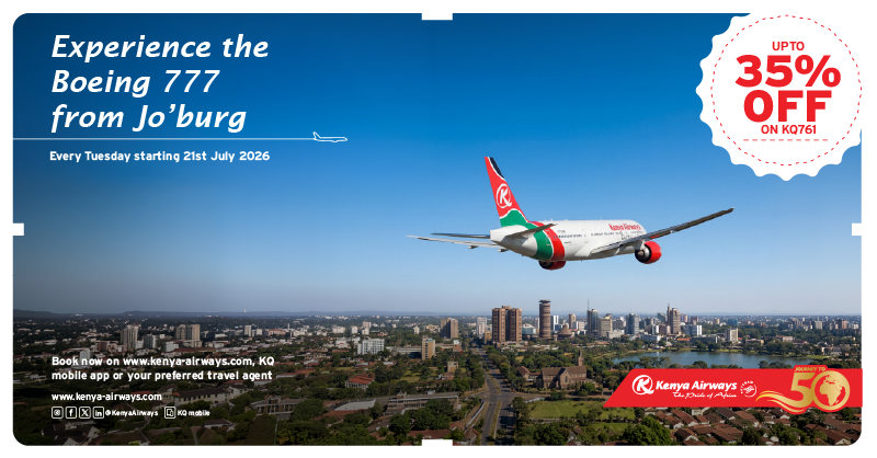 KenyaAirways's tweet photo. Tuesdays are for take-offs, On B777✈️
Fly from Jo'burg and enjoy up to 35% OFF to Nairobi, London Heathrow, London Gatwick, Zanzibar, Kilimanjaro, Entebbe and Kigali. Enjoy B777 every Tuesday from 21 Jul 2026.
 Book by: 30 Aug 2026
Travel: 21 Jul – 30 Sept 2026