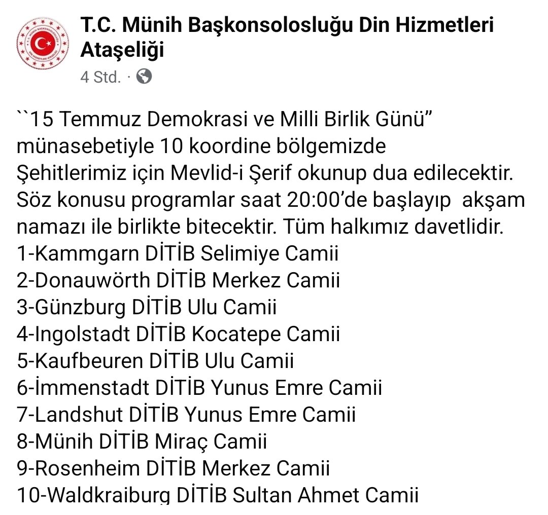 erenguevercin's tweet photo. #DITIB als verlängerter Arm der Ankara-Propaganda - Das alljährliche Schauspiel zum 15. Juli
Auch im Jahr 2026 zeigt sich rund um den Jahrestag des gescheiterten Putschversuchs in der #Türkei dasselbe ernüchternde Bild: Unter dem Deckmantel der Religionsausübung und des Gedenkens instrumentalisiert der türkische Staat über seine Auslandsvertretungen und das DITIB-Netzwerk das religiöse Leben in Deutschland für rein politische Zwecke.
Die aktuellen Aktivitäten zum 15. Juli verdeutlichen einmal mehr, wie nahtlos und hierarchisch die politische Steuerung aus Ankara bis in die deutschen Kommunen hinein funktioniert:
- Zentrale Steuerung durch türkische Staatsbeamte:
Die Religionsattachés der türkischen Generalkonsulate (wie hier die Religionsabteilung des Generalkonsulats München) koordinieren und bewerben ganz offen politische Gedenk- und Gebetsprogramme ("Mevlid-i Şerif") in zahlreichen bayerischen DITIB-Gemeinden (darunter in München, Ingolstadt, Landshut, Rosenheim, Waldkraiburg und weiteren Orten).
Es handelt sich hierbei nicht um ein spontanes Gedenken aus der Gemeinde heraus, sondern um eine von türkischen Beamten zentral gesteuerte Kampagne.
- Flächendeckende Einbindung bis in kleine Gemeinden:
Ob in Ballungsräumen oder in kleineren Städten wie Kitzingen - DITIB-Gemeinden werden flächendeckend dazu verpflichtet, Koranlesungen ("Hatim") im Sinne der offiziellen Staatsdoktrin Ankaras durchzuführen.
Diese erneuten Belege untermauern die fundamentale Kritik: DITIB agiert in Deutschland nicht als staatsunabhängige Religionsgemeinschaft, die sich primär den spirituellen Bedürfnissen der Gläubigen vor Ort widmet. Der Verband fungiert de facto als politische Lobbyorganisation und verlängerter Arm der türkischen Regierungspartei #AKP und des Präsidenten #Erdogan.
Indem DITIB den sogenannten "Tag der Demokratie und der nationalen Einheit" rund um den 15. Juli zelebriert - einen Tag, der in der Türkei als Katalysator für den massiven Abbau des demokratischen Rechtsstaats, der Pressefreiheit und der Gewaltenteilung diente -, importiert der Verband die nationalistische und autokratische Agenda eines fremden Staates mitten in die deutsche Zivilgesellschaft.
Wer DITIB in Deutschland weiterhin als unpolitischen Partner für die Integration oder den Religionsunterricht behandelt, verschließt die Augen vor der Realität: Diese Strukturen sind im Kern politisierte Akteure, für die Religion lediglich ein Instrument ist, um die ideologischen Ziele eines anderen Staates zu transportieren und zu festigen.