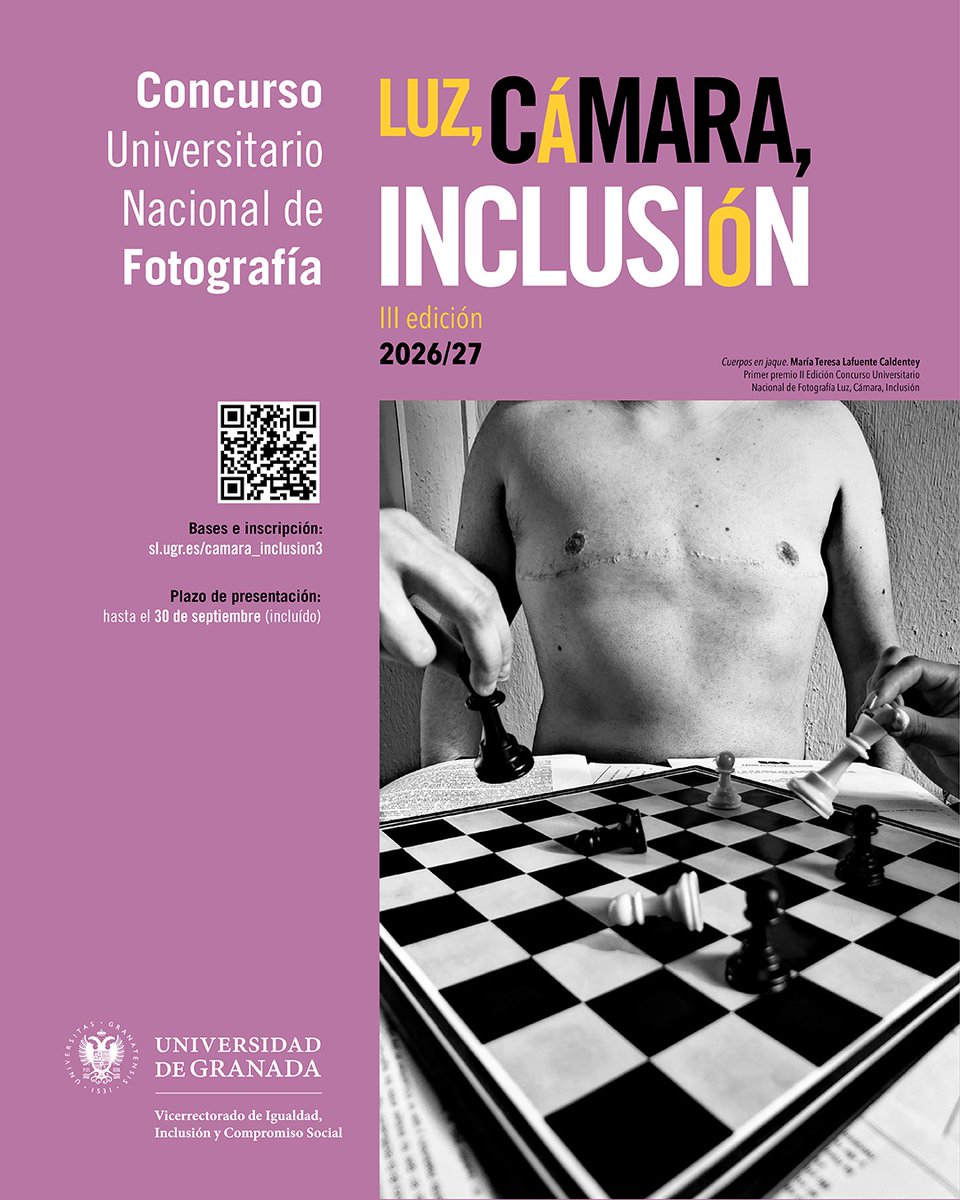 viicsUGR's tweet photo. 📸Captura la inclusión a través de tu objetivo

🤗Participa en la III Edición del Concurso Nacional "Luz, Cámara, Inclusión"

👥Si eres parte de la comunidad universitaria española, ¡queremos ver tu mirada! 🙌

📝 ¡Inscríbete antes del 30 de septiembre! 👇
https://t.co/Hpw95u56MV https://t.co/EpsoD6rb3P