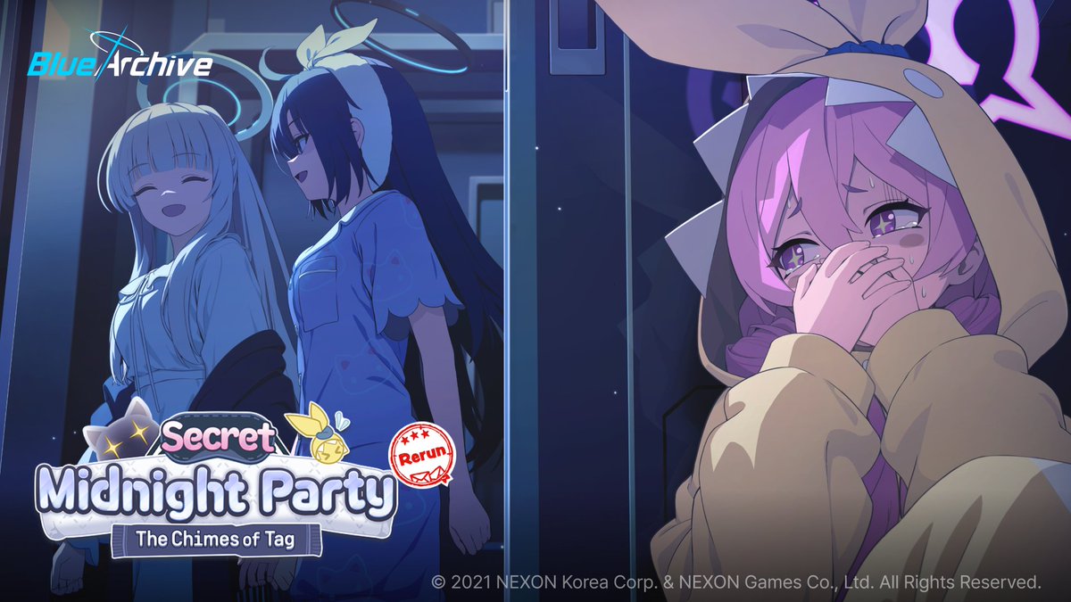 EN_BlueArchive's tweet photo. [Event Update Notice]

The 'Secret Midnight Party: The Chimes of Tag' Event Story is starting!

🗓️Period: 7/14 (Tue) After Maintenance – 7/21 (Tue) 1:59 AM (UTC)

#BlueArchive https://t.co/gKqNxCcG7S