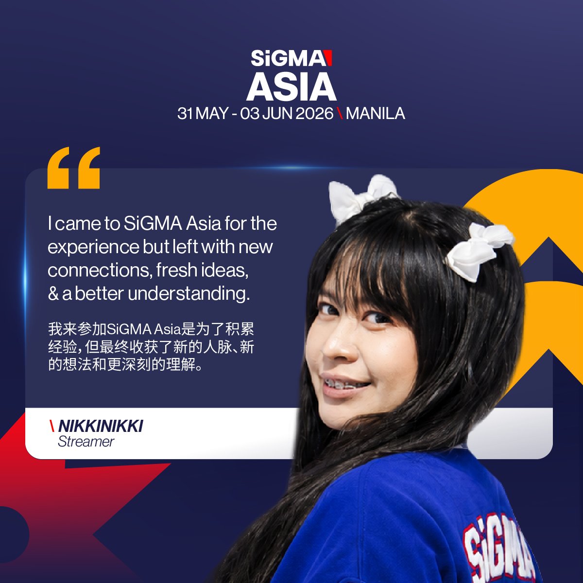 SiGMAworld_'s tweet photo. First-time impressions often say the most.
Karlish and NIKKINIKKI brought fresh eyes to SiGMA Asia 2026, capturing the side of the summit that happens between the panels, meetings, and show floor moments.

Their presence helped translate the Manila experience into something more personal, showing how one event can open up new perspectives, relationships, and give a wider view of the direction of the industry.

SiGMA Asia may have taken place in Manila, but its impact travelled much further. Following our summer break, the SiGMA Global Tour 2026 brings us to Mexico, for our debut SiGMA North America summit: https://t.co/TNinqaHF0v