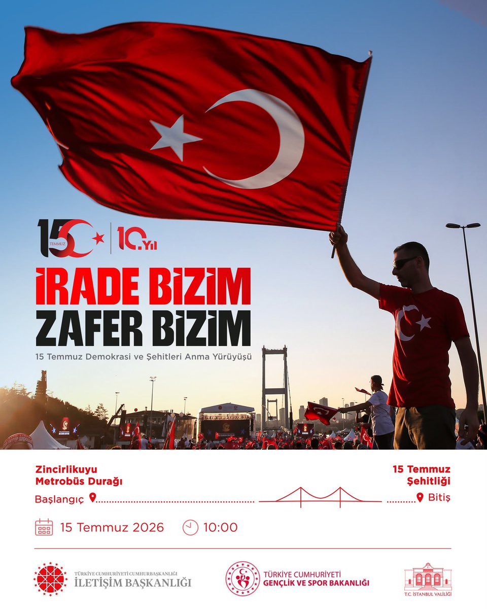 BeykozAkParti's tweet photo. 🇹🇷 15 Temmuz’un 10. yılında, şehitlerimizi birlikte anıyoruz.

Milletimizin destansı direnişini ve demokrasi zaferini yaşatmak için #15Temmuz Demokrasi ve Şehitleri Anma Yürüyüşü’nde buluşuyoruz.

#ZaferBizim 
#ŞehitleriAnmaYürüyüşü https://t.co/stqy1OgcgZ