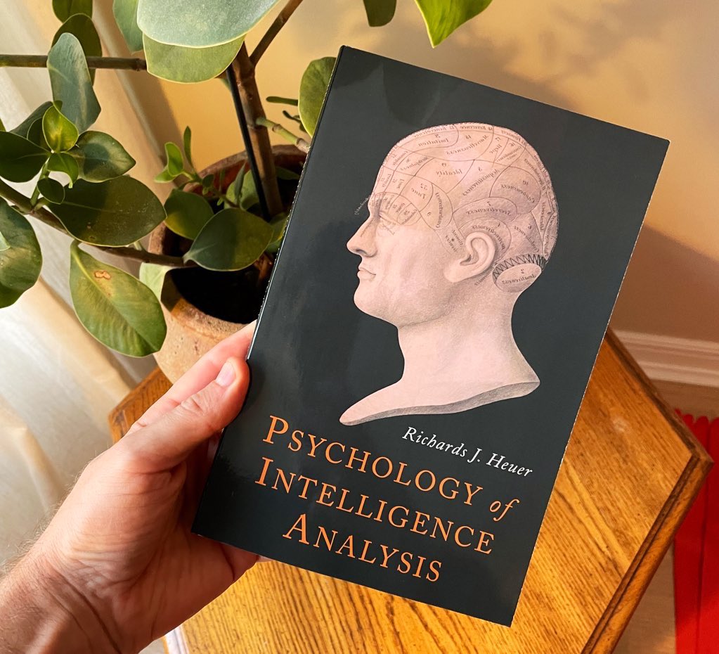 poorbjorn's tweet photo. ⭐️⭐️⭐️

The Psychology of Intelligence Analysis by Richard J. Heuer

— Review and Takeaways —

“Pay more attention to your doubts”

A classic book that explores the psychological factors affecting intelligence analysis, including bias, group dynamics, and cognitive limitations. It highlights the importance of structured analytical techniques, diverse perspectives, and the role of uncertainty.

—Analytic Thinking Is a Practiced Skill —

📝 “Thinking analytically is a skill like carpentry or driving a car.” It can be learned and improved with practice, but not by sitting in a classroom and being told how to do it. It’s about learning by doing!

— Suspending Judgement —

📝 Suspend judgement for as long as possible to gather more information. Once judgements are made, they stick. Convictions are hard to change.

But don’t overvalue more information. It boosts confidence far more than accuracy. Studies show increased information causes a strong rise in confidence but only a negligible increase in accuracy.

Testing more hypotheses is often better than gathering more information.

📝 Techniques for Creative Thinking:
The most important technique is Deferred Judgement. Separate the idea generation phase from the evaluation phase. Get all ideas on the table before judging them.

- Quantity leads to quality.
- Thinking should range freely.
- Cross-pollination.

📝 Mental Schema:

“If information does not fit into what people know, or think they know, they have great difficulty processing it.”

Mental schemas are structures that organize knowledge and guide cognition and behaviour. People use them to categorize objects and events and interpret the world.

Example: Chess masters and ordinary players viewed random chess positions for 5-10 seconds. Both recalled only 6-7 pieces. But with positions from actual games, masters remembered nearly all, while ordinary players recalled half a dozen. Masters recognized meaningful patterns via mental schemas.

📝 “The most probable hypothesis is usually the one with the least evidence against it, not the one with the most evidence for it.”

⭐️ Takeaway: How to Break Mental Blockage

1. Take a break. Time helps form new connections.
2. Talk it out loud. Say it aloud, ask and answer questions. Spoken and written language use different brain areas; switching untangles problems.

⚖️ Verdict
Reading books like this improves thinking by eroding false confidence through awareness of biases and judgement flaws. It is humbling. This book targets intelligence analysts who interpret information to understand, mitigate, and neutralize threats.

Hence it is not for everyone, which is why I struggled with it. It is often dry and technical.