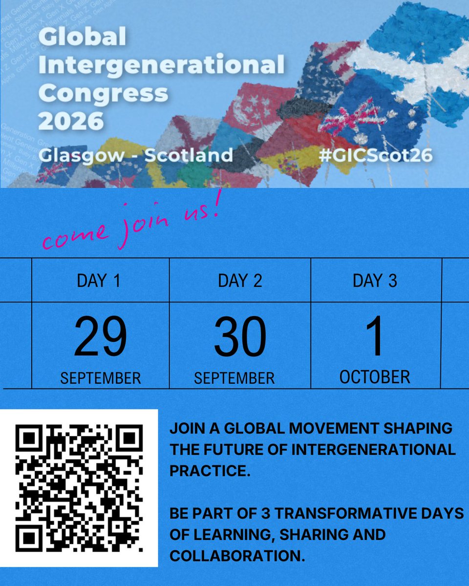 GenerationsWT's tweet photo. Explore how intergenerational practice creates stronger, healthier and more connected communities. ✅ Learn from global experts ✅ Discover innovative projects ✅ Build valuable partnerships  

Read further details and Book your place: https://t.co/7rcsvuMmOz  
#GICScot26 https://t.co/JM4CA9Er1g