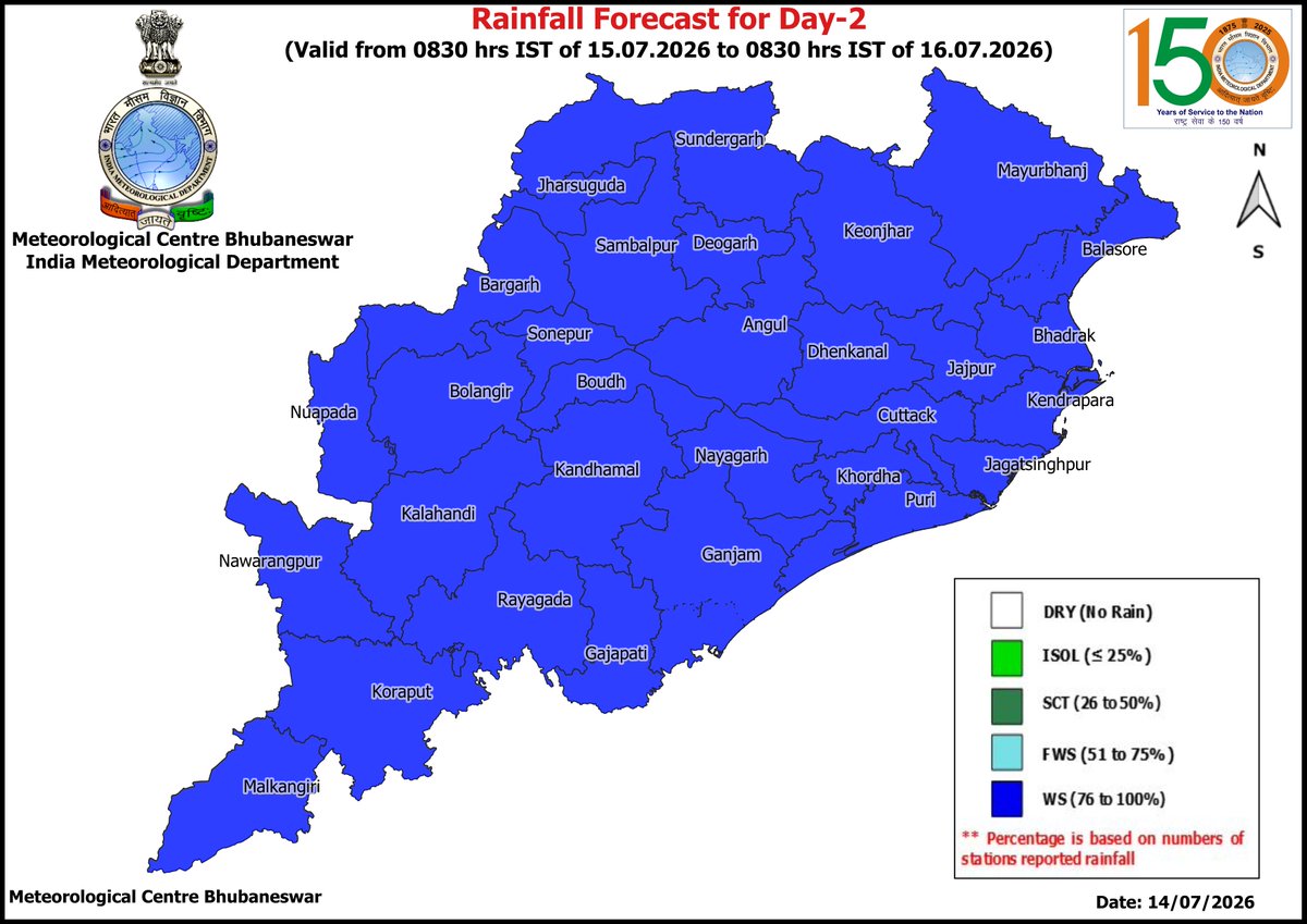 mcbbsr's tweet photo. Rainfall Forecast for the State.
Day-1 to Day-7 : Light to Moderate Rainfall.
#rainfall #forecast #Odisha #odishaweather #WeatherUpdate https://t.co/GZk63FY18W