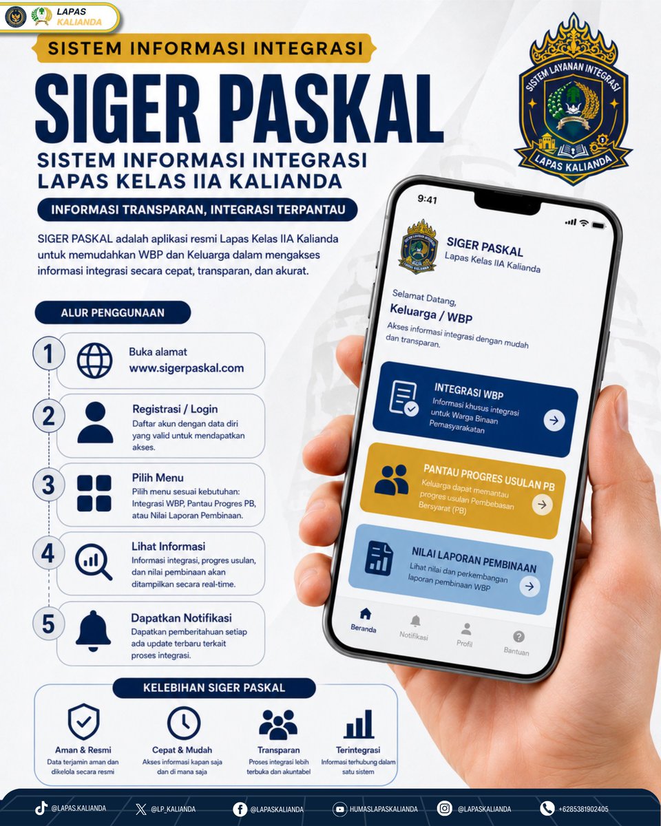 LP_Kalianda's tweet photo. SIGER PASKAL Hadir, Akses Informasi Integrasi di Lapas Kalianda Kini Lebih Mudah!

@kemenimipas
@ditjenpas
@pemasyarakatanlampung

#Kemenimipas #Ditjenpas #LapasKalianda #SIGERPASKAL #PelayananPublik #TransformasiDigital #Pemasyarakatan #ImipasPrima #BanggaMelayaniBangsa https://t.co/G4uWe8KrnI