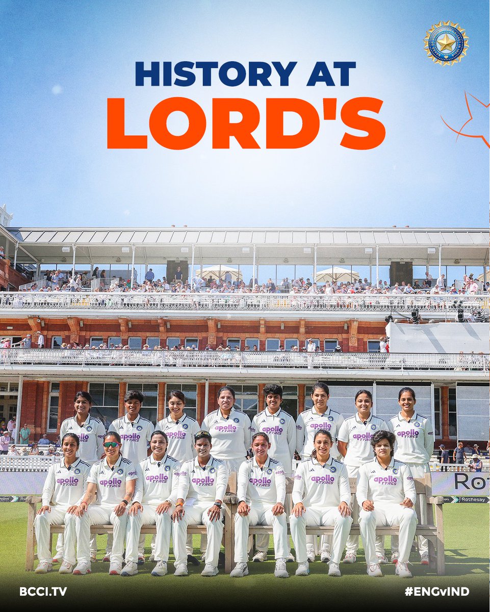 INCIndia's tweet photo. Historic! HER-storic!! 

The Indian Women's Cricket Team has bested England to emerge victorious in the first-ever women's Test match played at Lord's. 

Chak De, India! Congratulations! 🇮🇳 https://t.co/LBEec3AdlP
