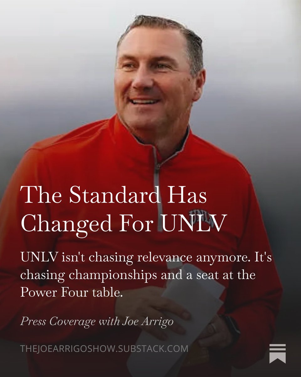 JoeArrigo_'s tweet photo. Free article on my SubStack:
I preview #UNLVfb and explain why UNLV isn't chasing relevance anymore. It's chasing championships and a seat at the Power 4 table in my latest article on @pcwithjoearrigo: “The Standard Has Changed.”
@unlvfootball #GoRebels #HeyReb #CFB
https://t.co/z2VRi6rwOi