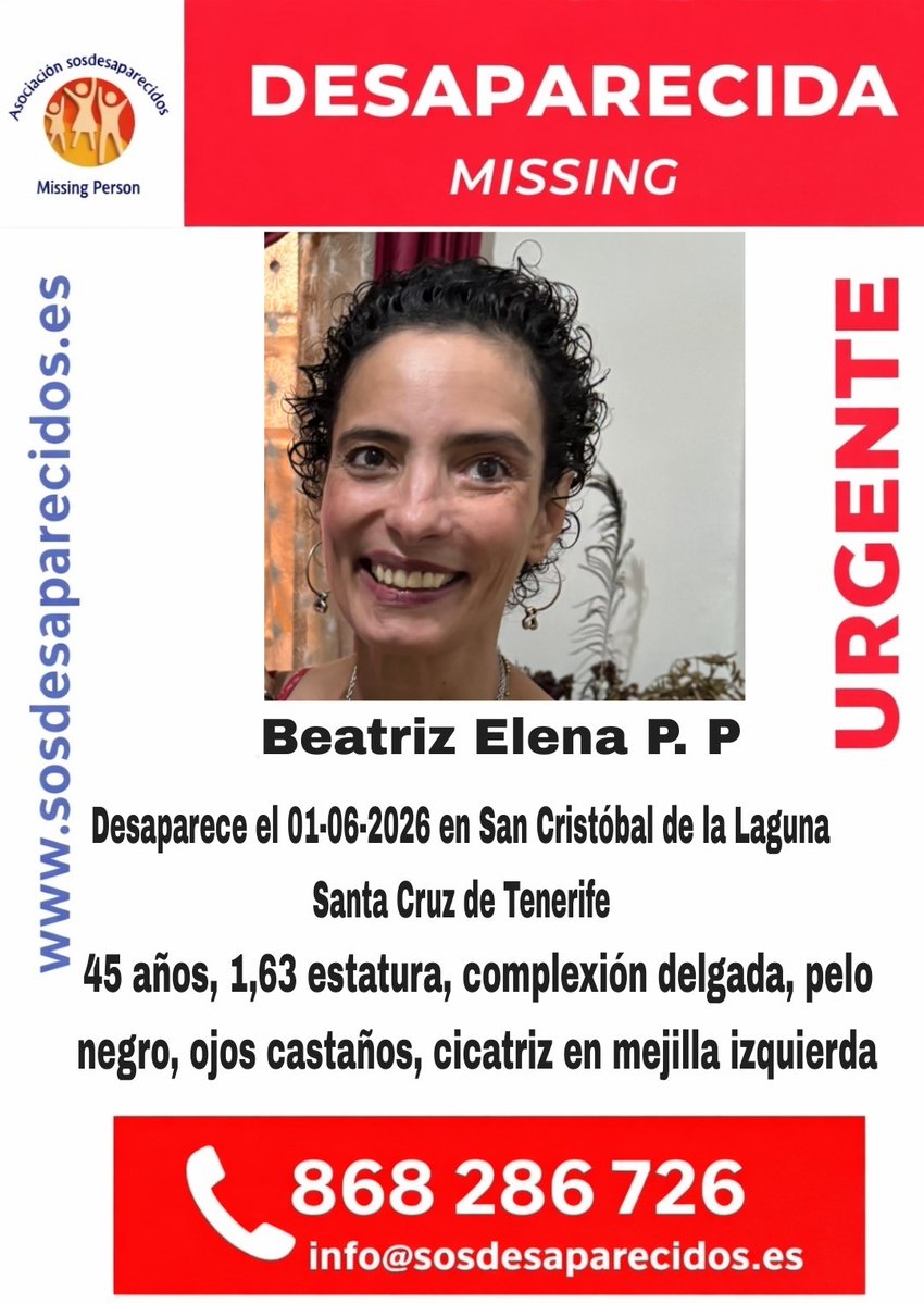 sosdesaparecido's tweet photo. 🆘 DESAPARECIDA
#Desaparecido #Missing #España #SantaCruzdeTenerife
Fuente: sosdesaparecidos
Síguenos @sosdesaparecido https://t.co/Xw6aVOzeOZ