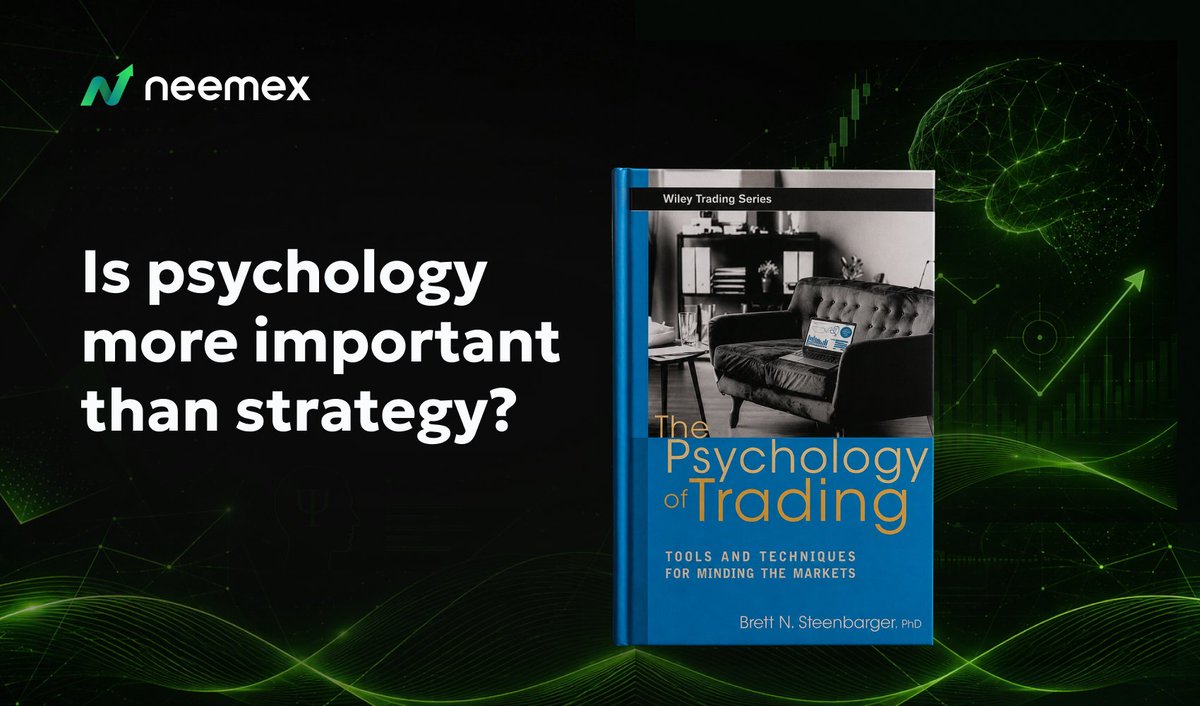 Neemex_en's tweet photo. ❓Why do some traders know the strategy, follow risk management rules, but lose the deposit, while others show stable results?

The answer often is not in charts and indicators, but in psychology.

📖 “The Psychology of Trading” by Brett Steenbarger is one of the most useful books for anyone who wants to understand what really prevents from making money in the market.

Why should you read it?

▶️to learn how to identify the mistakes that regularly lead to losses
▶️to control fear, greed, impulsiveness, and the urge to “chase losses.”
▶️to discover how to develop discipline without fighting against yourself
▶️to get practical tips for working on your mindset as a trader

Read this book, learn to manage your emotions, and practice new habits while trading on the platform

#neemex #trade #trading #finance