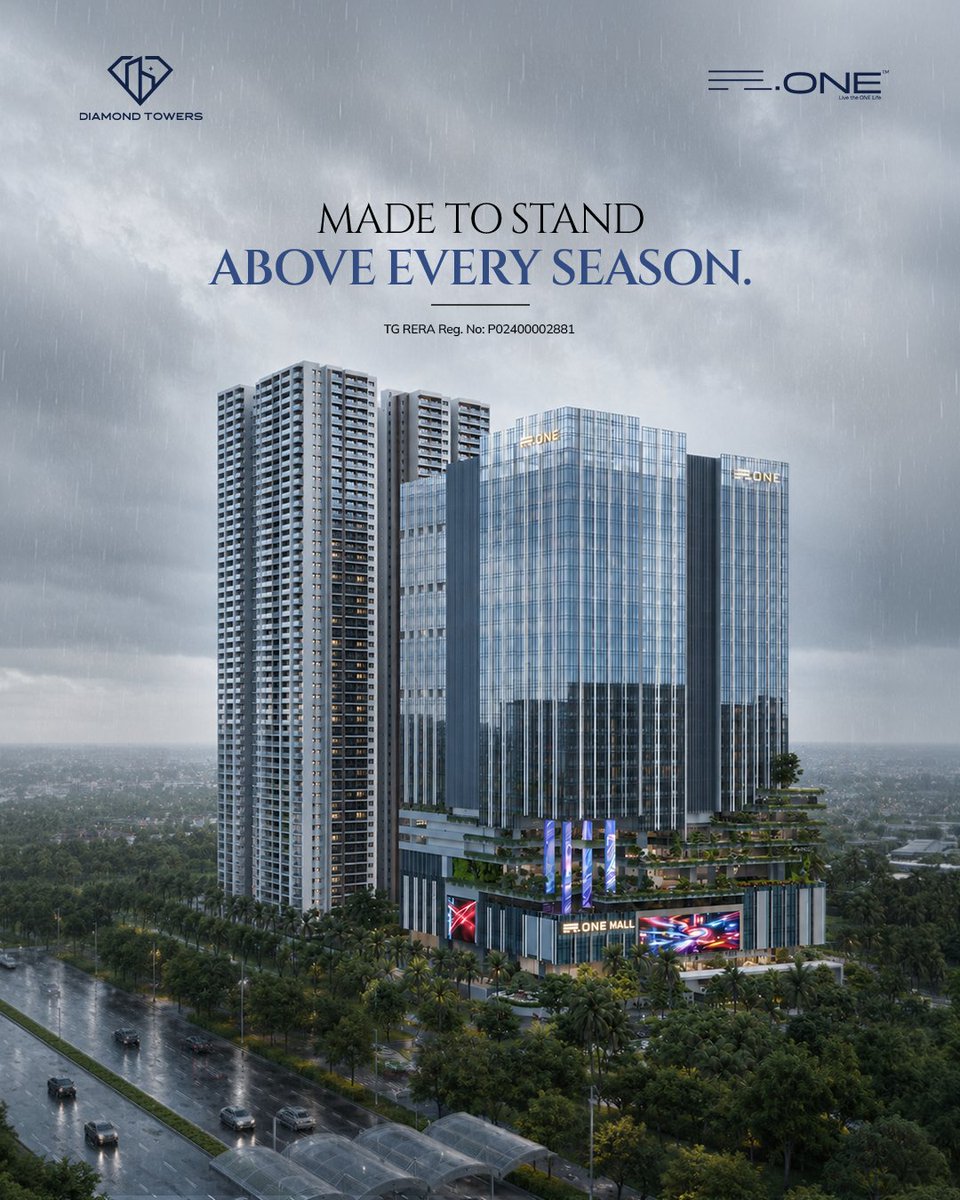 ronedtowers's tweet photo. From monsoon mornings to clear blue skies, every detail at R-One Diamond Towers is crafted to inspire, endure, and elevate everyday living.
South India's Tallest Mixed-Use Marvel
📍 Financial District, Hyderabad
Live. Work. Shop.
#ronediamondtowers #LuxuryLiving #liveworkshop https://t.co/mRga7kZxfp