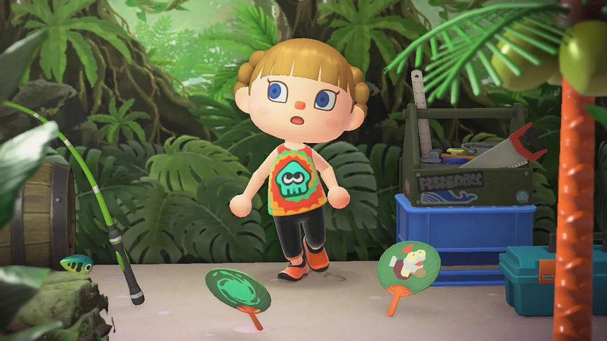 NINTENSHIELD's tweet photo. 스플래툰 레이더스 발매 기념
모여봐요 동물의 숲
닌텐도 공식 섬 「Ninten섬」에서
콜라보 마이 디자인 배포

오징어 탱크탑: MO-5MR7-BQM4-891L
꼬마연어 부채: MO-RF23-CBM7-CWJN https://t.co/bHKGmsqI4r