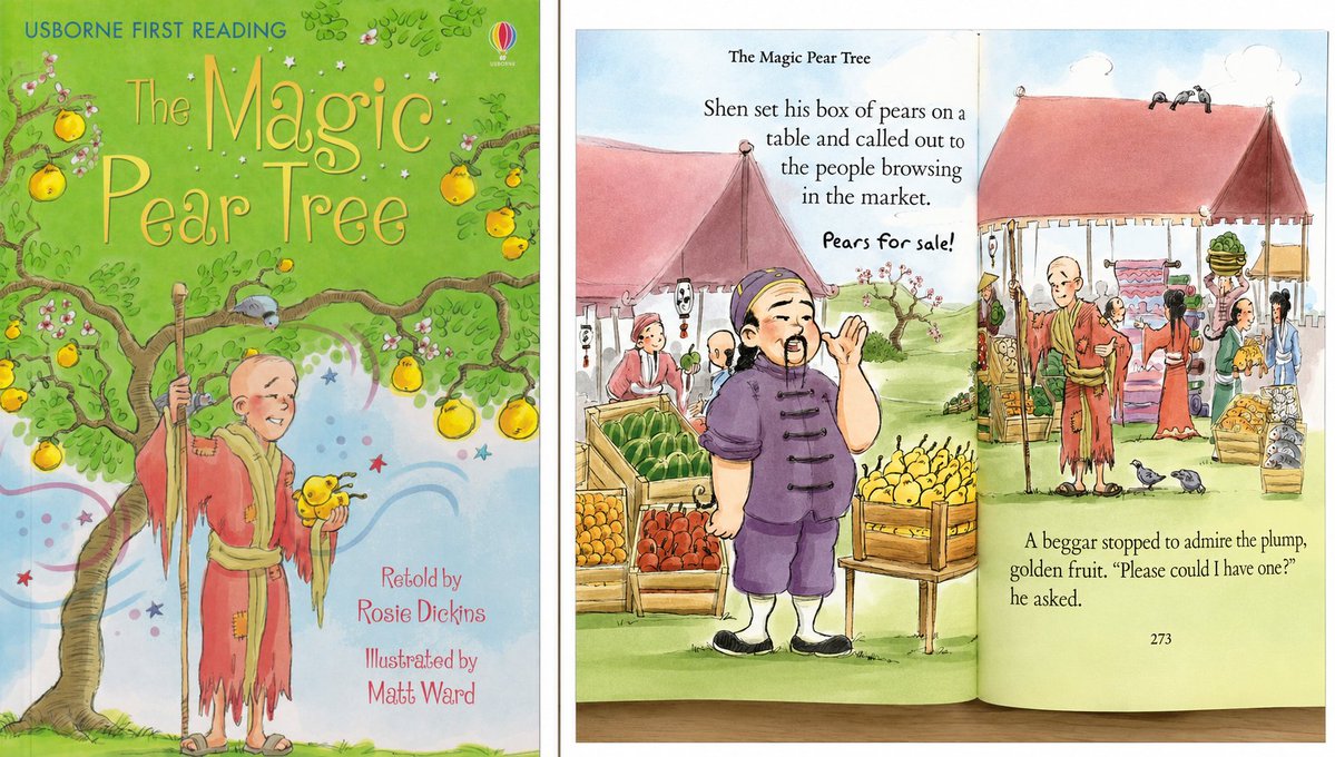 Terashee_'s tweet photo. 『The Magic Pear Tree』#読了 🍐
Usborne First Reading Level 3
YL 3.0|Lexile:500L|46ページ
中国の民話:
Greed brings loss.
けちんぼのShenが1つの梨をケチったことで
すべての梨を失ってしまう…
黄金の梨が、ほんと~~~に美味しそう😋🍴✨
🎧BGM: リプ欄🎶🪈🪕
#英語多読 #Usborne https://t.co/AkdAxjAcSL