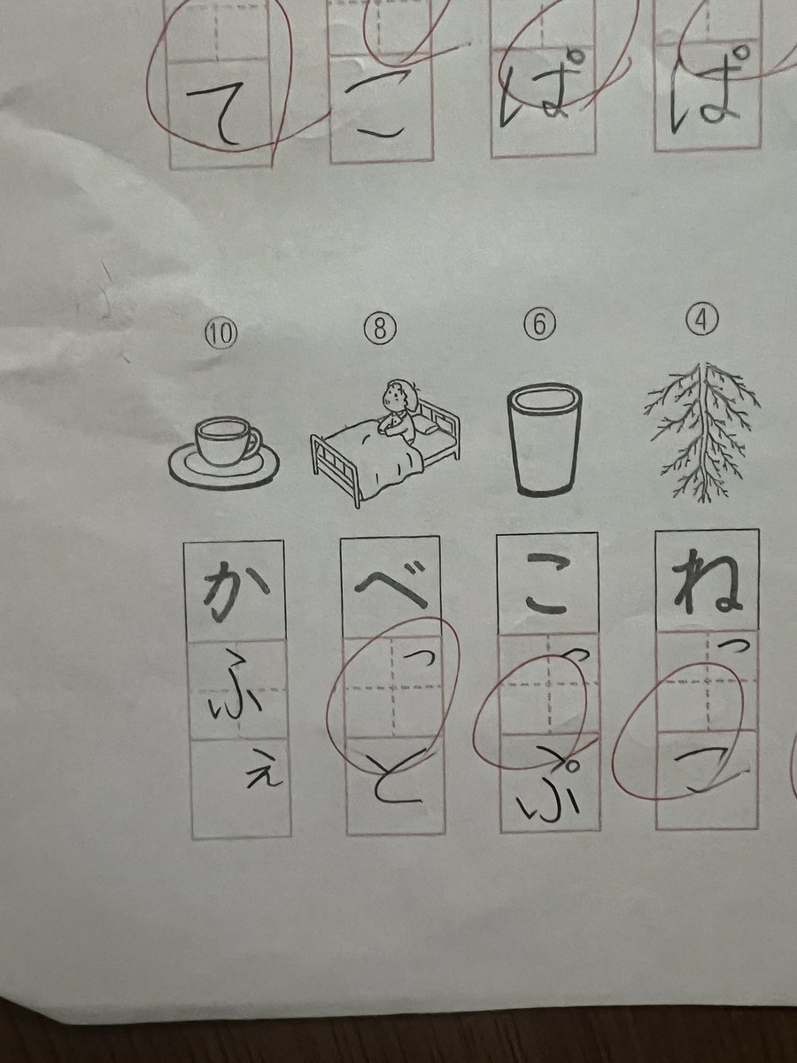 yome_sack's tweet photo. 今日のめいめいの宿題。
これ、多分「かっぷ」なんだと思うけど、
めいめいが書いたのも正解だよね？
ママは胸を張って💮にします。
もし先生に❌されたら、小学校乗り込もう。

今夜は旦那いないから、娘達と宴🩷 https://t.co/MS82gnT32s
